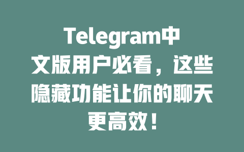 Telegram中文版用户必看,这些隐藏功能让你的聊天更高效! 一